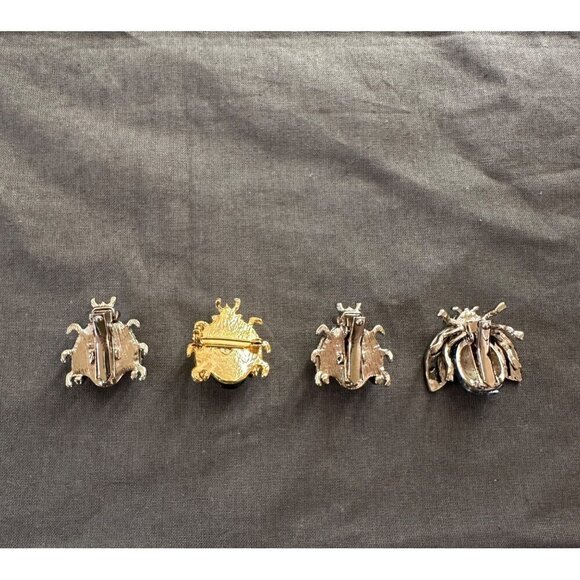 Rhinestone Fly Beatle Bug Hat Scarf Pins Lapel Clips Set of 4 Art to Wear Boho - Picture 3 of 12